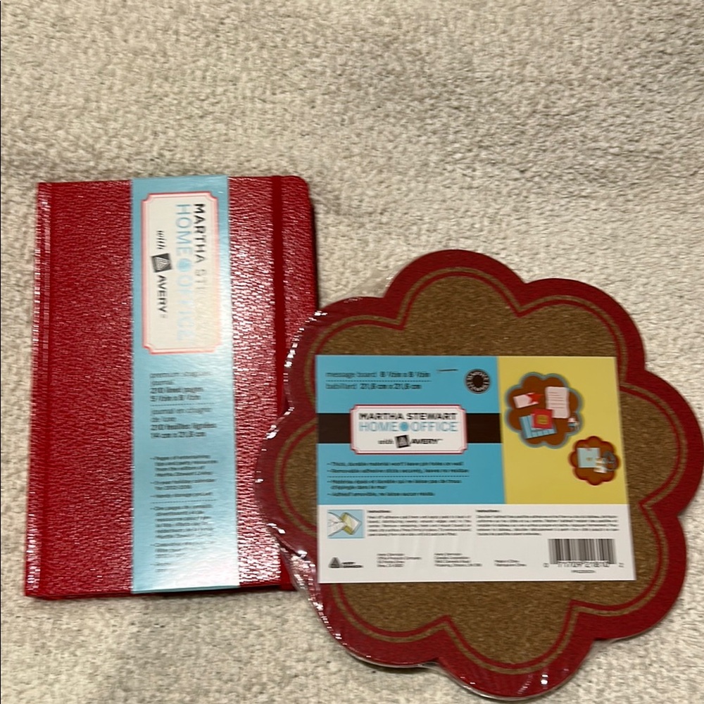 Brand New for 2! Martha Stewart Red Journal and Flower Cork Board Set